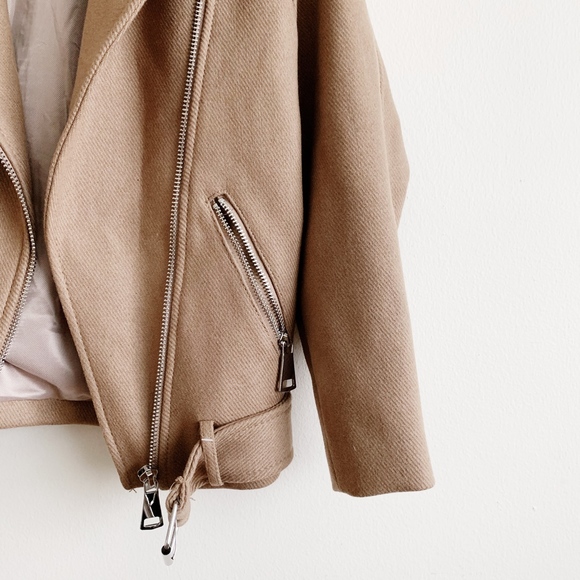 H&M Tan Bomber Jacket Fur Collar - Picture 2 of 4